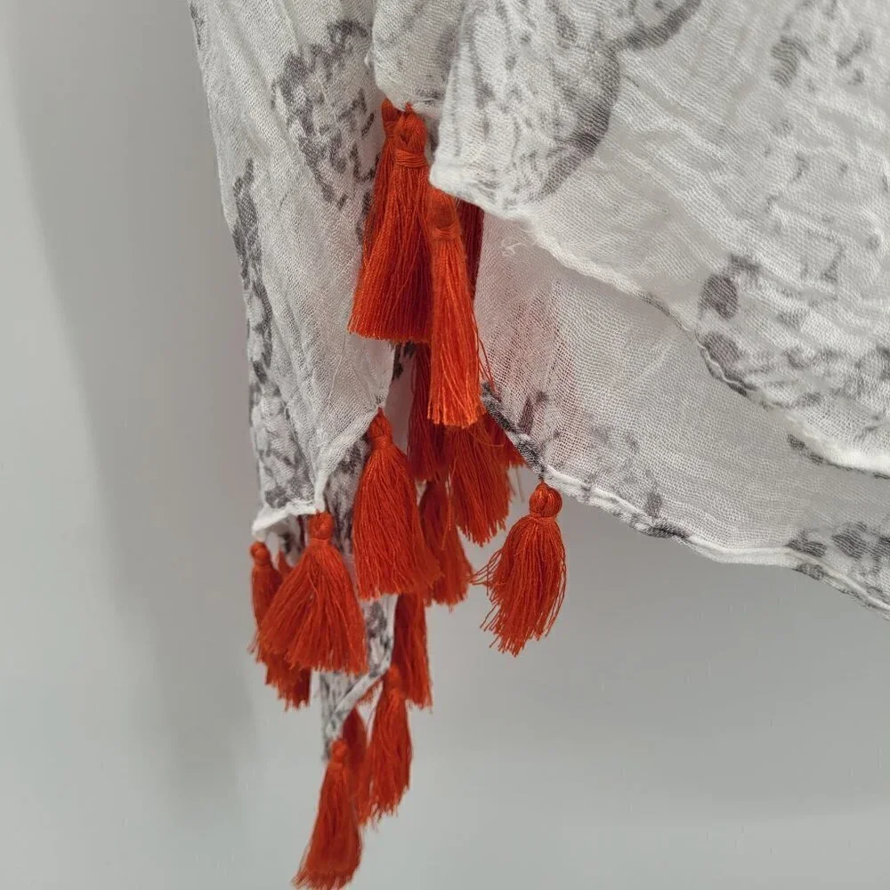 Butterfly Scarf/Wrap with Orange Tassels